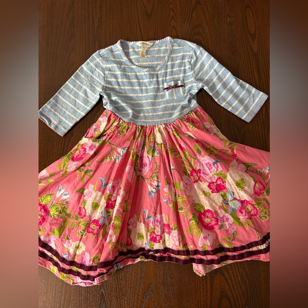 Matilda Jane Floral Pink and Blue Striped Kids Dress